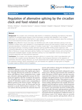 Regulation of Alternative Splicing by the Circadian Clock and Food Related