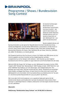 Programme / Shows / Bundesvision Song Contest