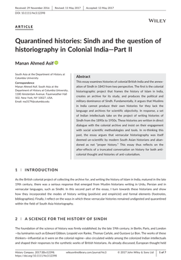 Sindh and the Question of Historiography in Colonial India—Part II