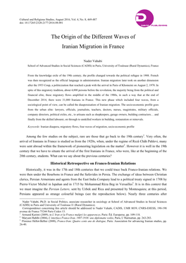 The Origin of the Different Waves of Iranian Migration in France