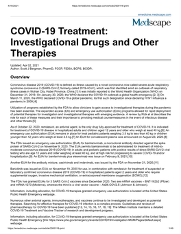 COVID-19 Treatment: Investigational Drugs and Other Therapies