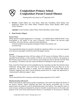 Craiglockhart Primary School Craiglockhart Parent Council Minutes