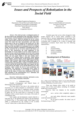 Issues and Prospects of Robotization in the Social Field