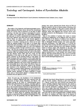 Toxicology and Carcinogenic Action of Pyrrolizidine Alkaloids