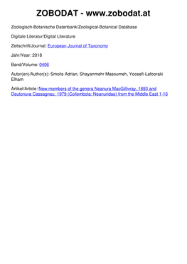 Collembola: Neanuridae) from the Middle East 1-16 © European Journal of Taxonomy; Download Unter