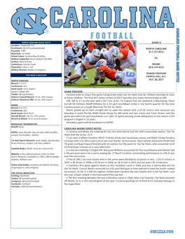 Carolina Football Game Notes