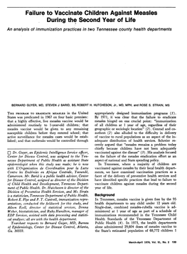 Failure to Vaccinate Children Against Measles During the Second Year of Life an Analysis of Immunization Practices in Two Tennessee County Health Departments