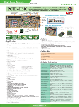 PCIE-H810 SATA 6Gb/S, Msata, USB 3.0, RS-232, HD Audio and Rohs