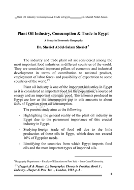 Plant Oil Trade in Egypt: a Study in Economic Geography