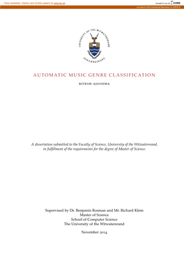 Automatic Music Genre Classification