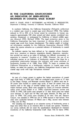 Is the California Gnatcatcher an Indicator of Bird-Species Richness in Coastal Sage Scrub?