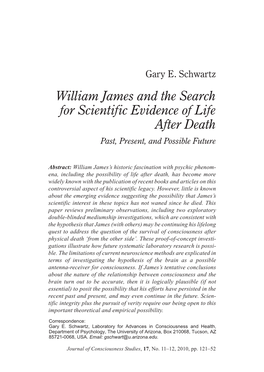 William James and the Search for Scientific Evidence of Life After Death Past, Present, and Possible Future