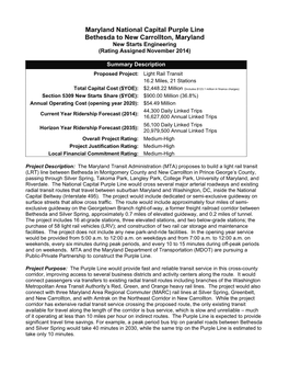 Maryland National Capital Purple Line Bethesda to New Carrollton, Maryland New Starts Engineering (Rating Assigned November 2014)