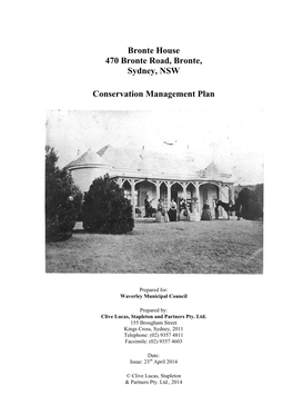 Bronte House 470 Bronte Road, Bronte, Sydney, NSW Conservation Management Plan