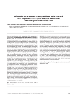 Diferencias Entre Sexos En La Composición De La Dieta Natural De La Langosta Panulirus Argus (Decapoda: Palinuridae) Al Este Del Golfo De Batabanó, Cuba