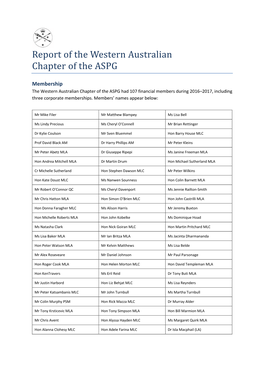Report of the Western Australian Chapter of the ASPG