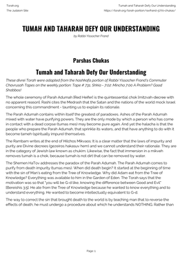 Tumah and Taharah Defy Our Understanding the Judaism Site
