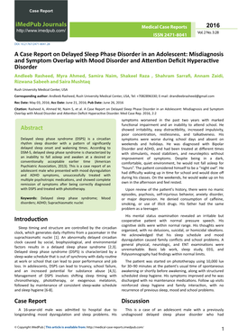 A Case Report on Delayed Sleep Phase Disorder in an Adolescent