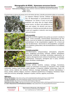 Monographie De ROHA, Hymenaea Verrucosa Gaertn [=Trachylobium Verrucosum (Gaertn.) Oliv