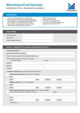 Registered Co-Operative Form