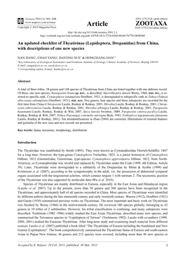 An Updated Checklist of Thyatirinae (Lepidoptera, Drepanidae) from China, with Descriptions of One New Species