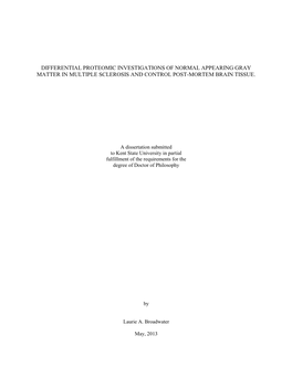 Differential Proteomic Investigations of Normal Appearing Gray Matter in Multiple Sclerosis and Control Post-Mortem Brain Tissue