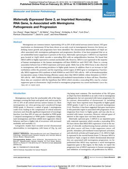 Maternally Expressed Gene 3, an Imprinted Noncoding RNA Gene, Is Associated with Meningioma Pathogenesis and Progression