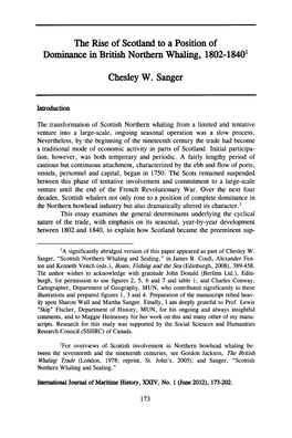 The Rise of Scotland to a Position of Dominance in British Northern Whaling, 1802-18401