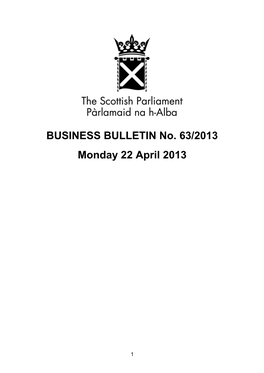 BUSINESS BULLETIN No. 63/2013 Monday 22 April 2013