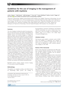 Guidelines for the Use of Imaging in the Management of Patients with Myeloma