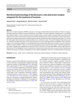 A New Dual Orexin Receptor Antagonist for the Treatment of Insomnia