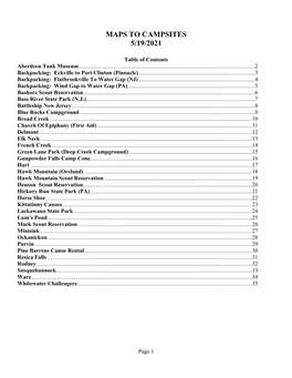 Maps to Campsites 5/19/2021