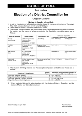 NOTICE of POLL Election of a District Councillor