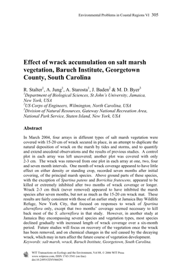 Effect of Wrack Accumulation on Salt Marsh Vegetation, Baruch Institute, Georgetown County, South Carolina