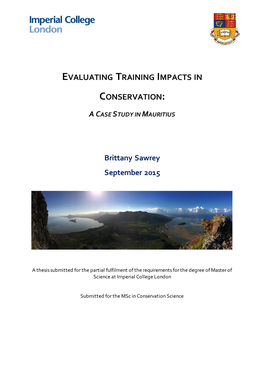 Evaluating Training Impacts in Conservation: a Case Study in Mauritius” Is My Own Work