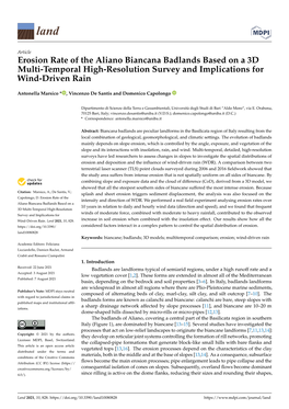 Erosion Rate of the Aliano Biancana Badlands Based on a 3D Multi-Temporal High-Resolution Survey and Implications for Wind-Driven Rain