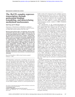 The Mecp1 Complex Represses Transcription Through Preferential Binding, Remodeling, and Deacetylating Methylated Nucleosomes