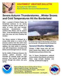 Severe Autumn Thunderstorms…Winter Snows and Cold Temperatures Hit the Borderland