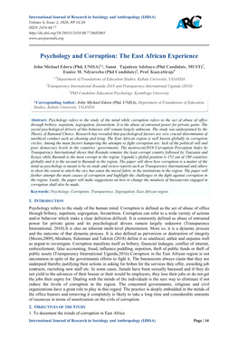 Psychology and Corruption: the East African Experience