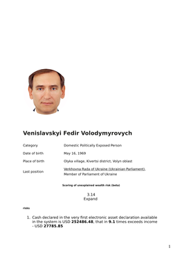 PEP: Dossier Venislavskyi Fedir Volodymyrovych, Verkhovna Rada