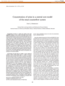 Concentration of Urine in a Central Core Model of the Renal Counterflow System