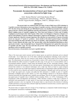 Taxonomic Documentation of Insect Pest Fauna of Vegetable Ecosystem Collected in Light Trap