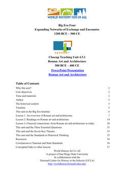 Big Era Four Expanding Networks of Exchange and Encounter 1200 BCE – 500 CE Closeup Teaching Unit 4.5.1 Roman Art and Architec