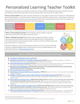 Personalized Learning Teacher Toolkit