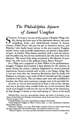 The 'Philadelphia Sojourn of Samuel Vaughan