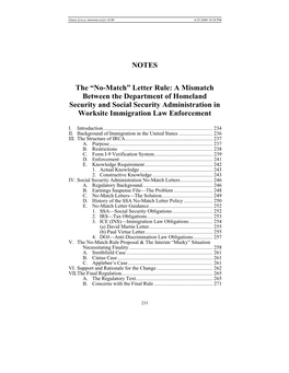 No-Match” Letter Rule: a Mismatch Between the Department of Homeland Security and Social Security Administration in Worksite Immigration Law Enforcement