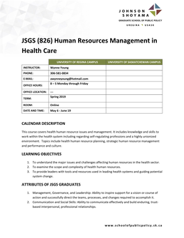 JSGS (826) Human Resources Management in Health Care