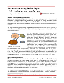 Hydrothermal Liquefaction Meghan Smith and Harold Keener