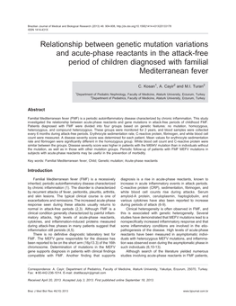 Relationship Between Genetic Mutation Variations and Acute-Phase Reactants in the Attack-Free Period of Children Diagnosed with Familial Mediterranean Fever