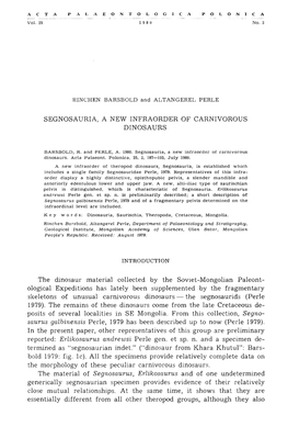 Segnosauria, a New Infraorder of Carnivorous Dinosaurs